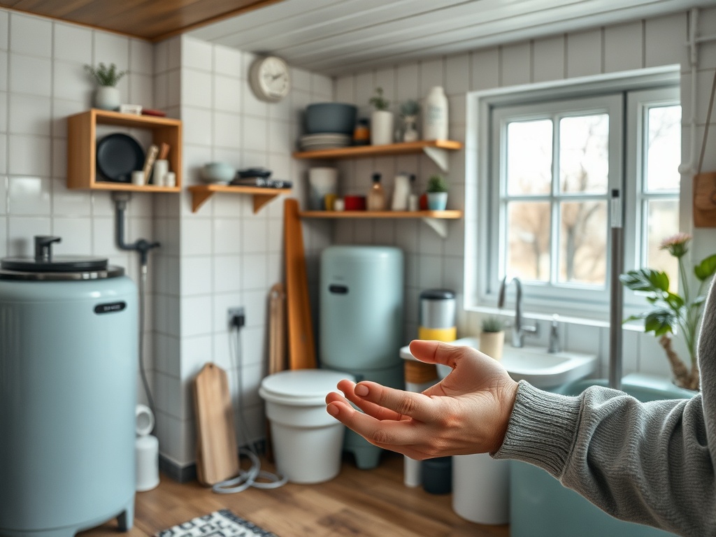 Современная кухня с рукавом, полками, раковиной и предметами на стенах, всегда уютная и стильная.
